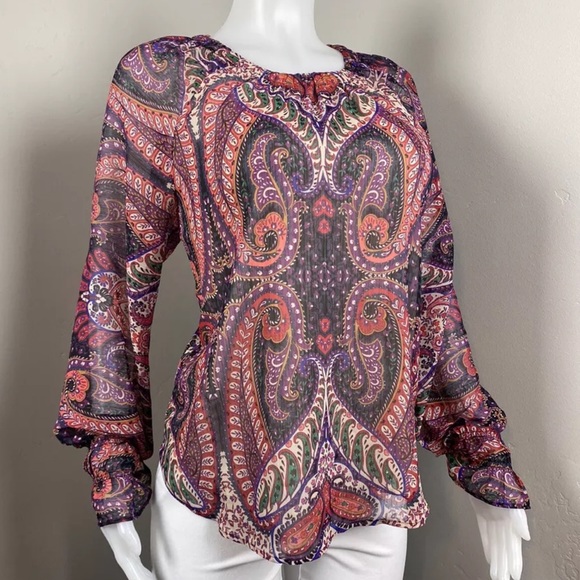 LOFT Blouse women’s XL multicolor paisley long sleeve tunic - Picture 4 of 8